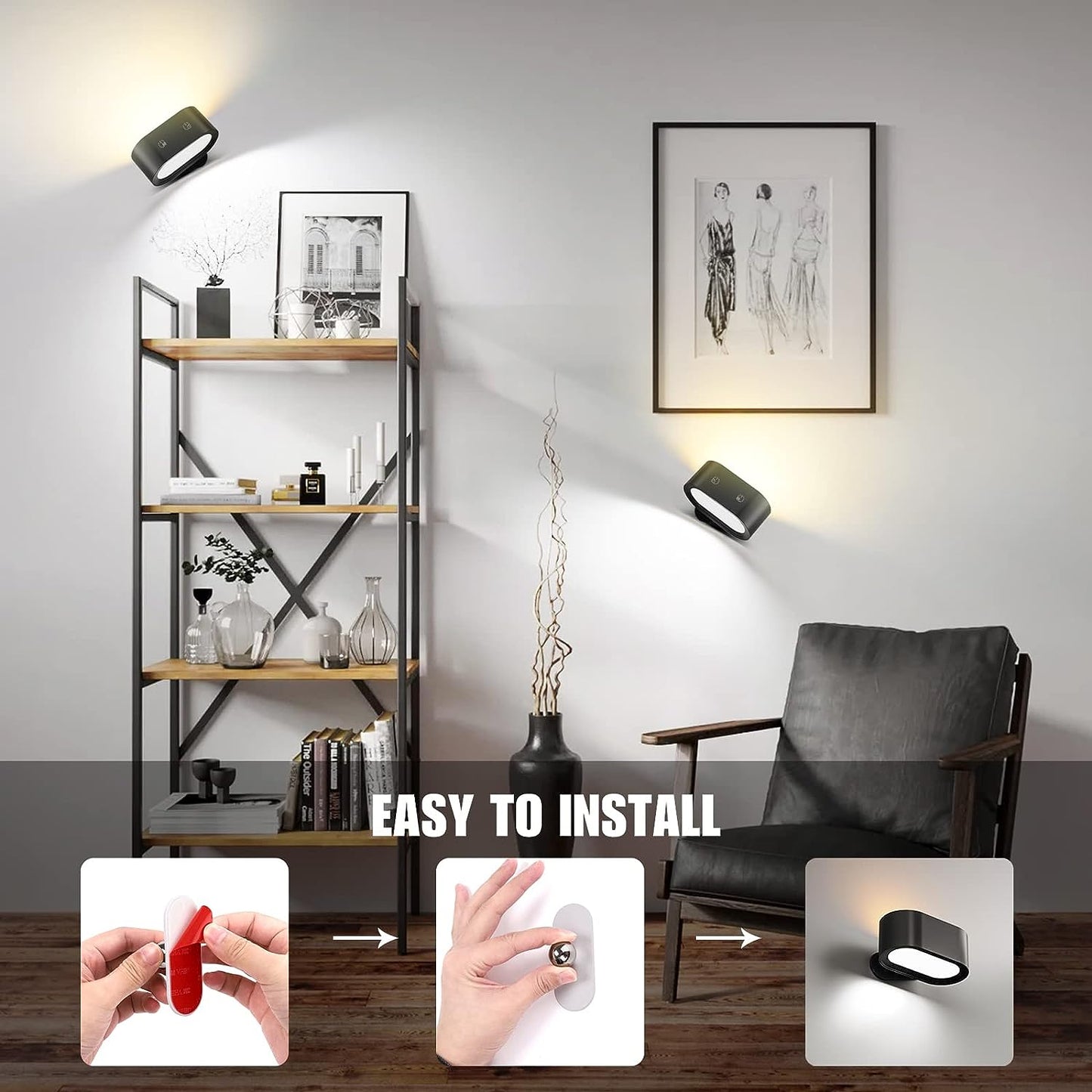Fimilo Battery Operated Wall Lights, Up&Down Source Wall Lights 2 Pack